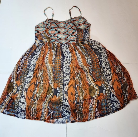 Band of Gypsies Aztec Print Spaghett Strap Ruched Back Lined Dress XS NEW W-642 - Picture 5 of 15